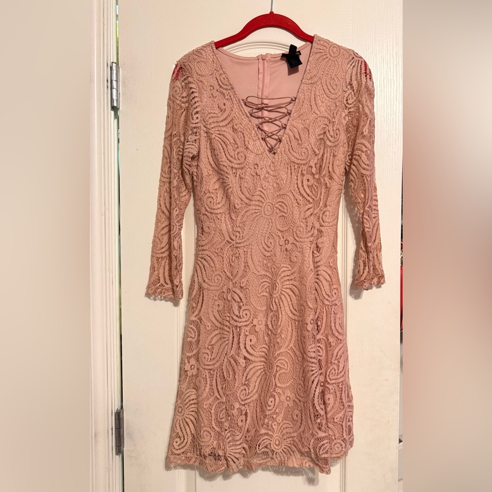 Chic Long Sleeve Lace Dress in Blush